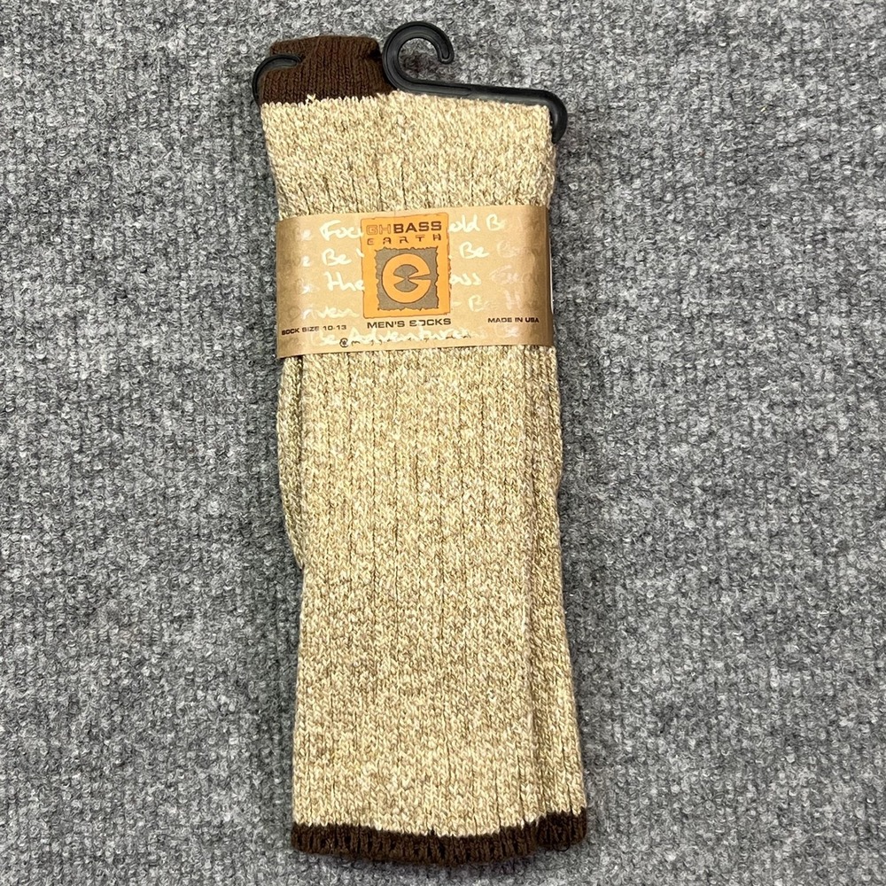GH Bass Earth Socks Mens 10-13 Beige Khaki Crew Made In USA Winter Warm Boot
